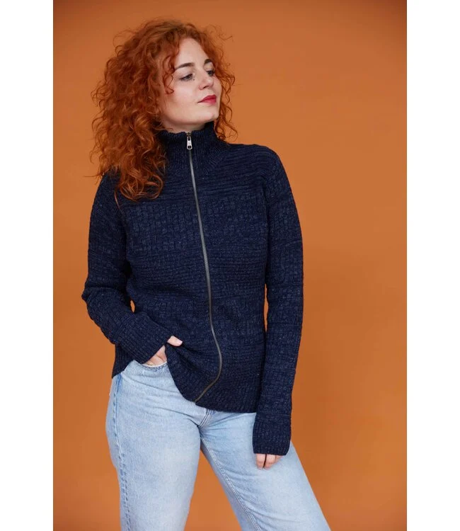 W Harlingen full zip navy mel.